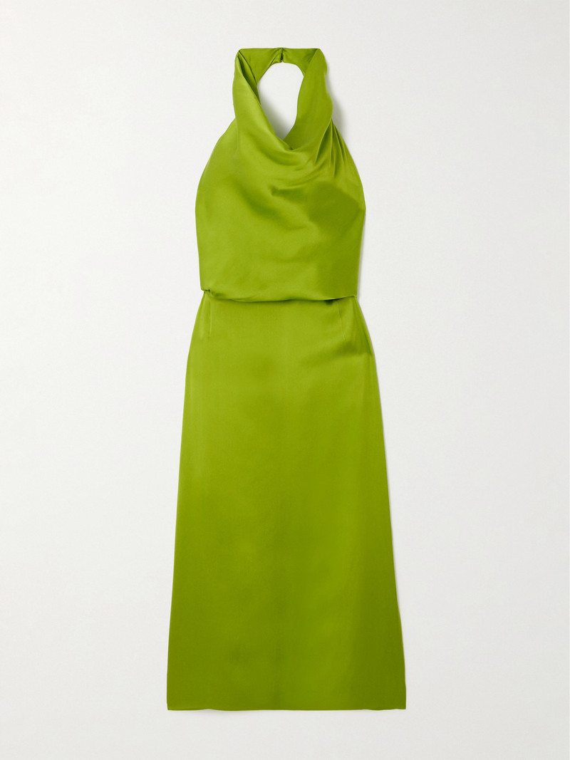 Open-back Draped Silk-satin Halterneck Midi Dress - 1