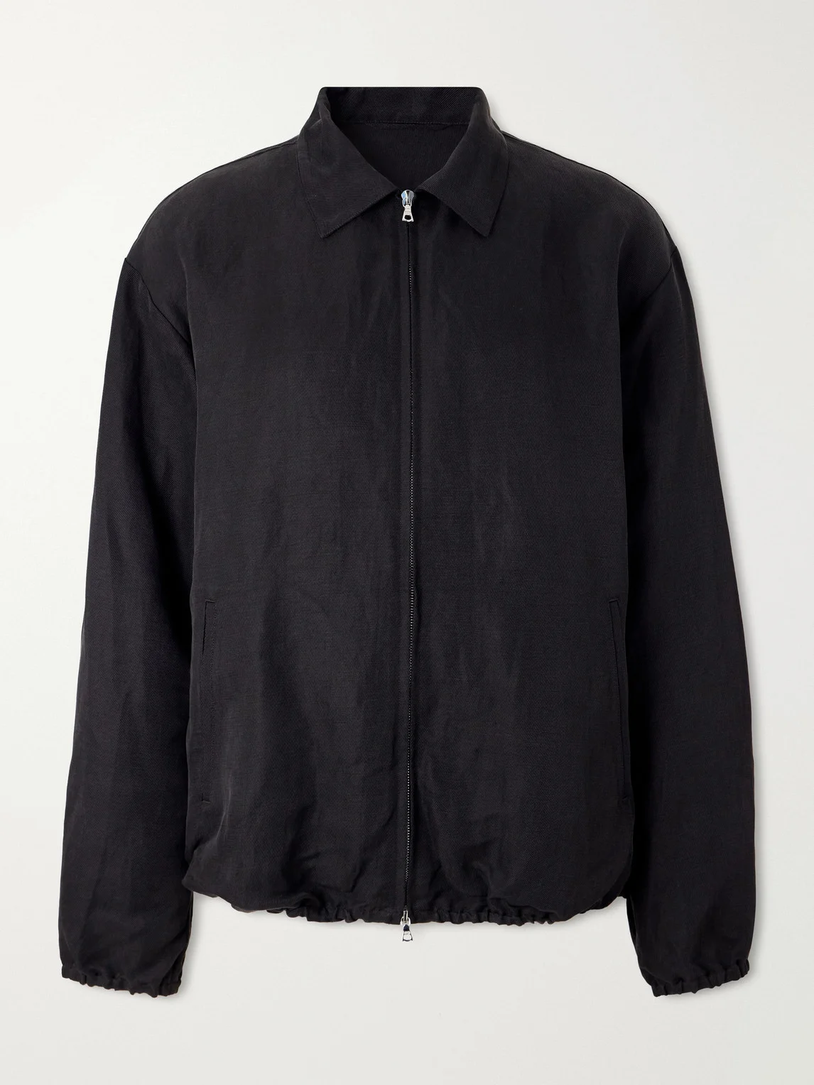 Linen and Silk-Blend Satin Blouson Jacket - 1