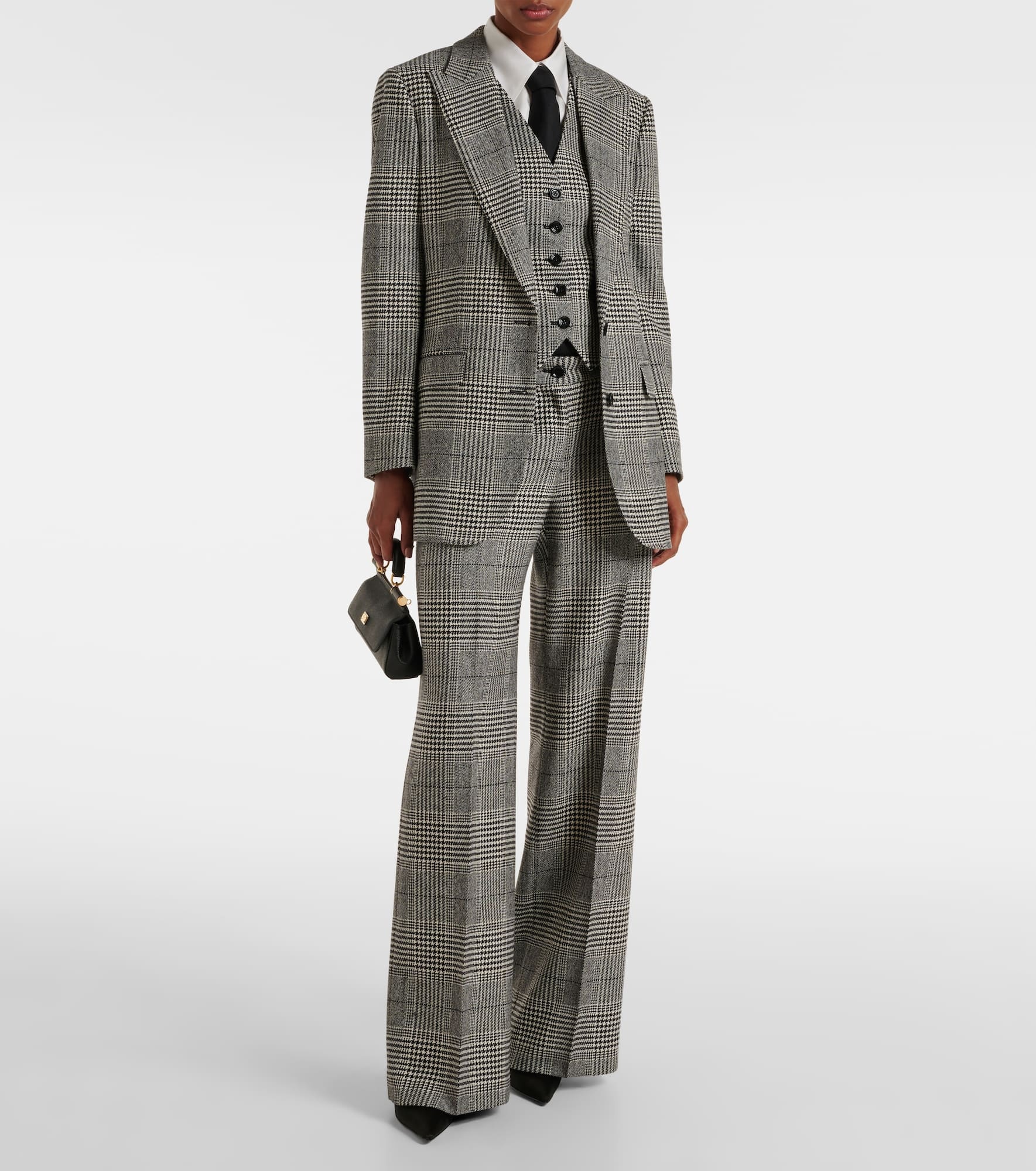 Prince of Wales check wool and cashmere flared pants - 2