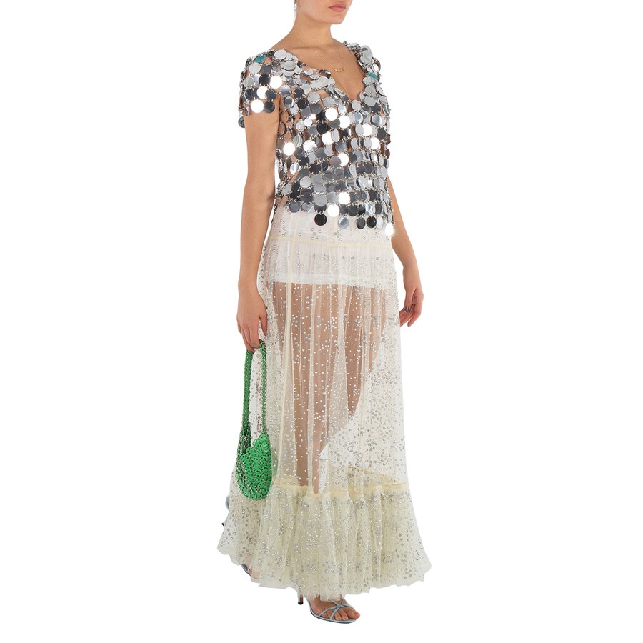 Rabanne Ladies Ecru  Stud Embellished Ruffled Hem Lace Skirt, Brand Size 36 (US Size 4) - 5