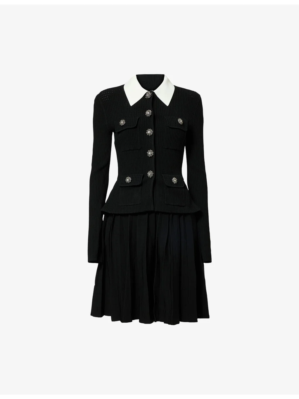 Tailored Long-Sleeves Knitted Mini Dress - 1