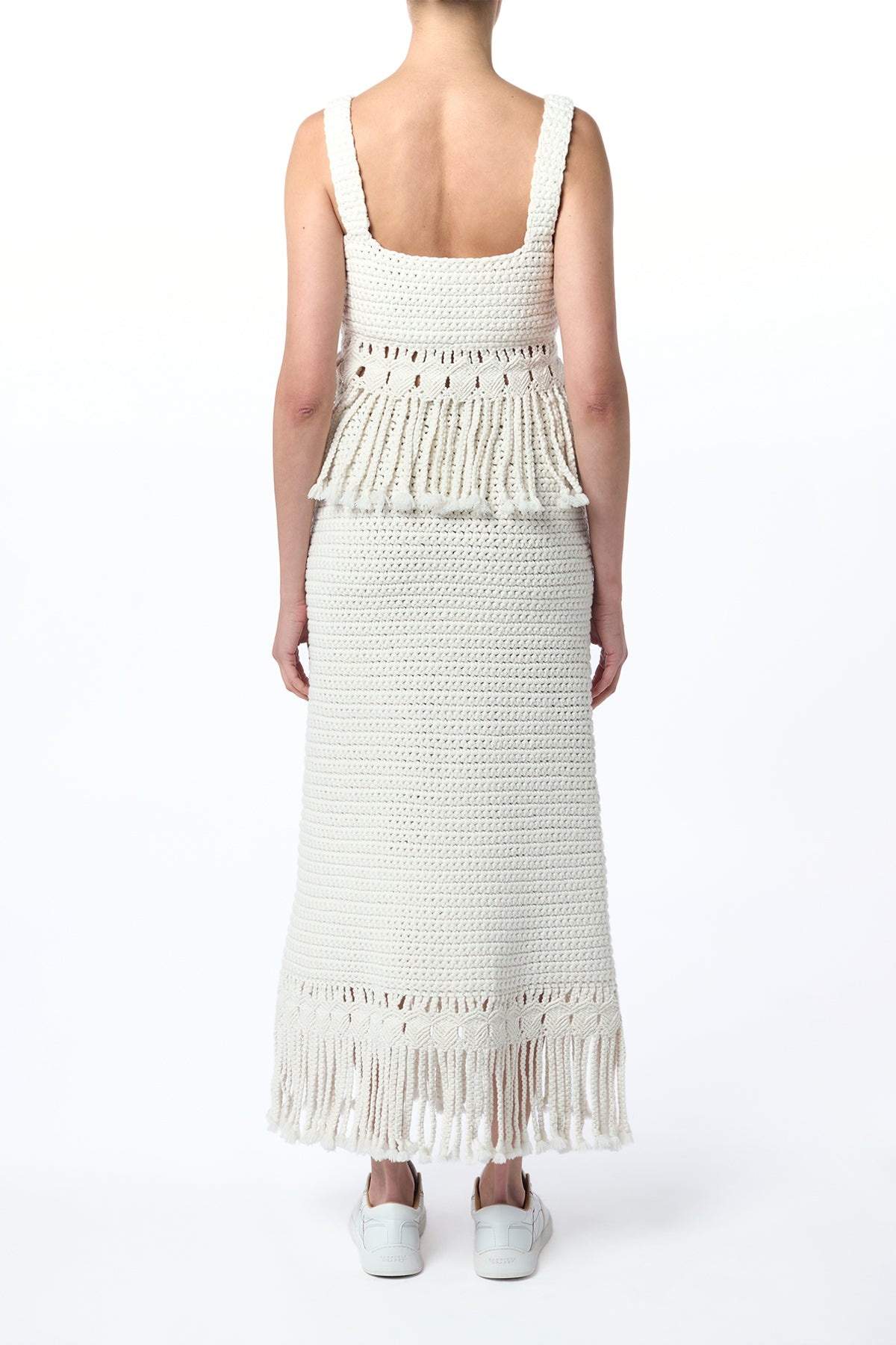 Macha Fringe Crochet Maxi Skirt in Ivory Cashmere - 5