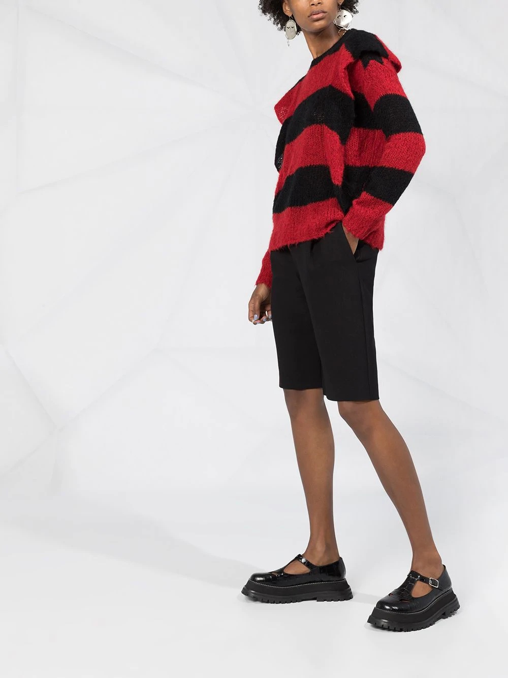 ruffled striped crew neck jumper - 4