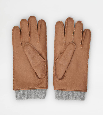 Tod's TOD'S GLOVES IN LEATHER AND CASHMERE - BROWN outlook