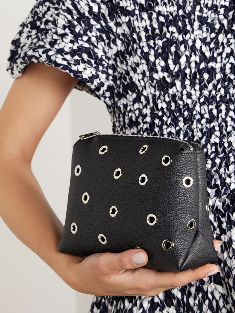 KHAITE Lina eyelet-embellished textured-leather pouch Black outlook