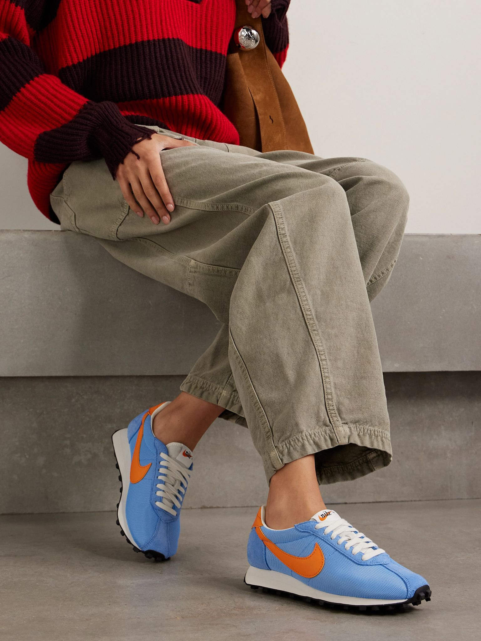 LD-1000 suede and leather-trimmed mesh sneakers Light blue - 2