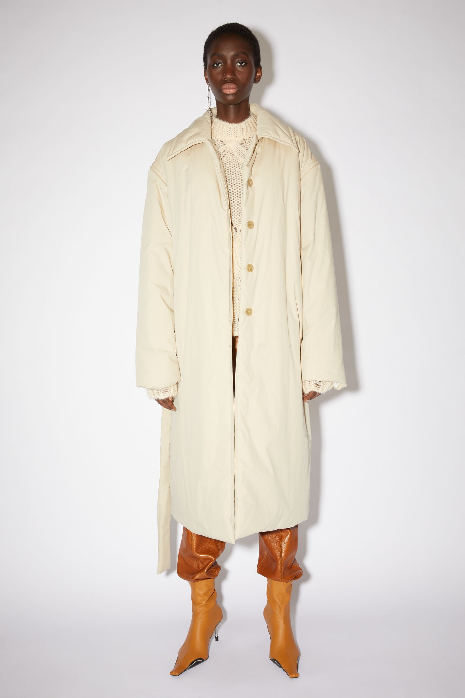 Belted padded coat - Beige - 5