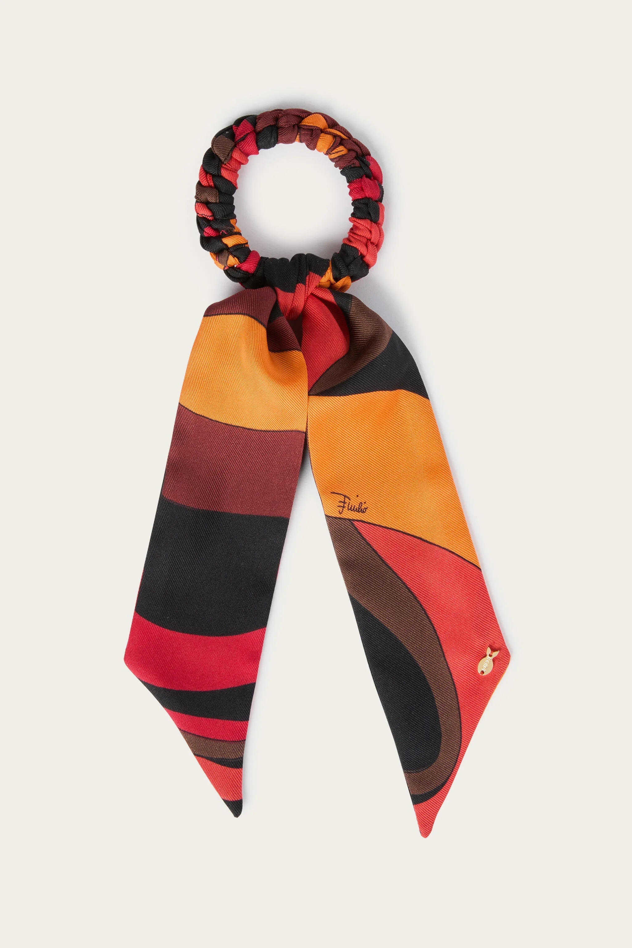 SILK HAIR TIE WITH FOULARD DETAIL - 1