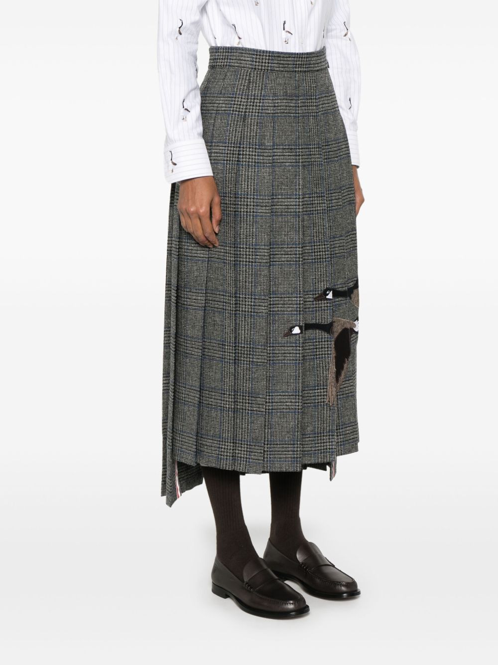 Flying Geese-appliqué pleated midi skirt - 3