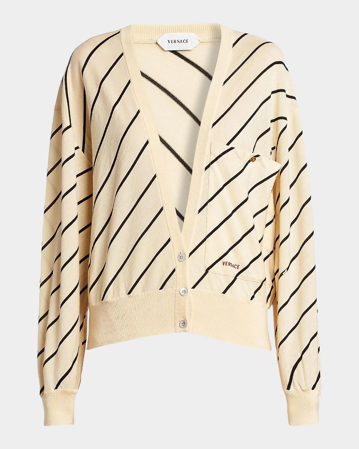 La Vacanza Bias Striped Wool Oversized Cardigan - 1