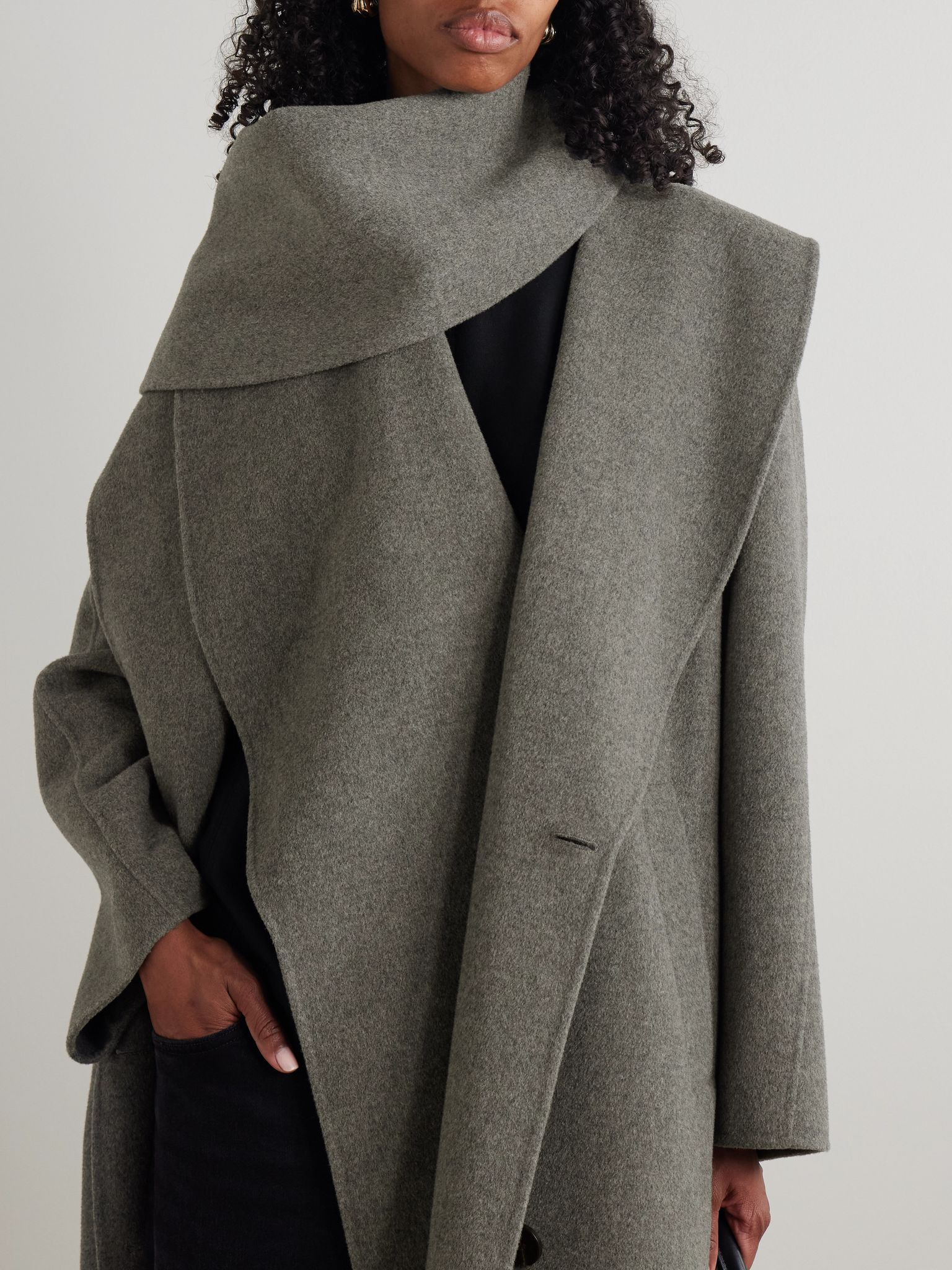 Double-breasted wool and cashmere-blend coat Charcoal - 6