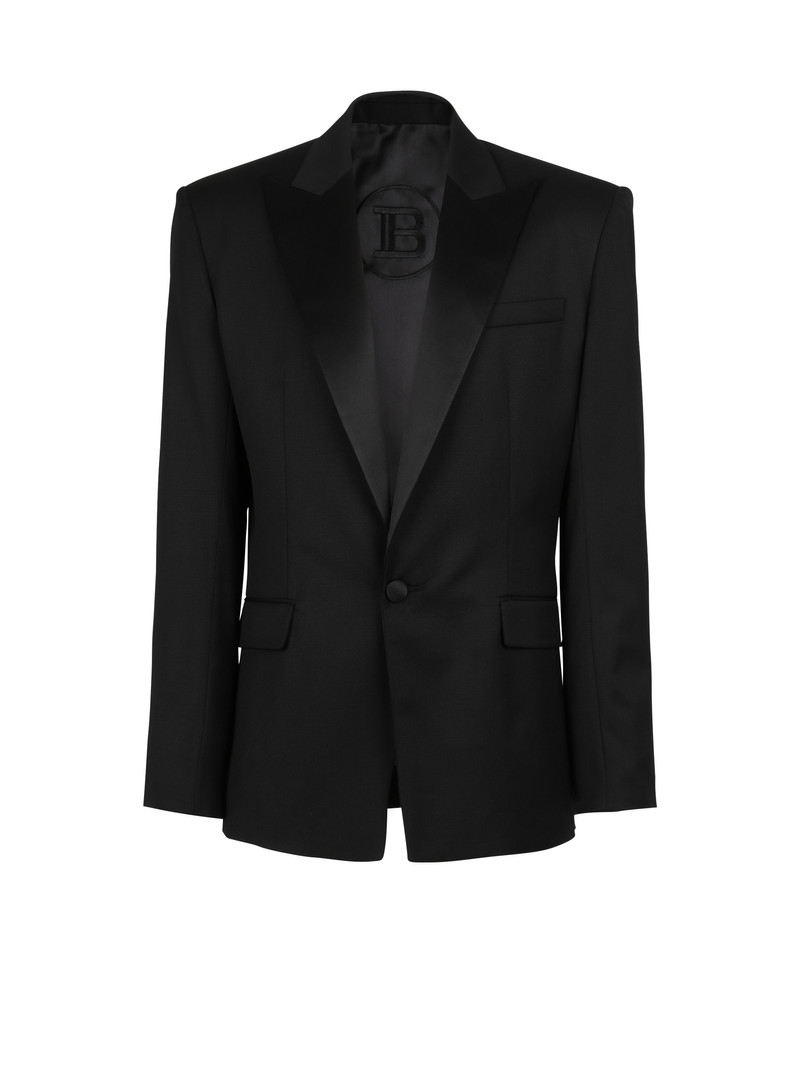 Wool blazer with satin collar 1