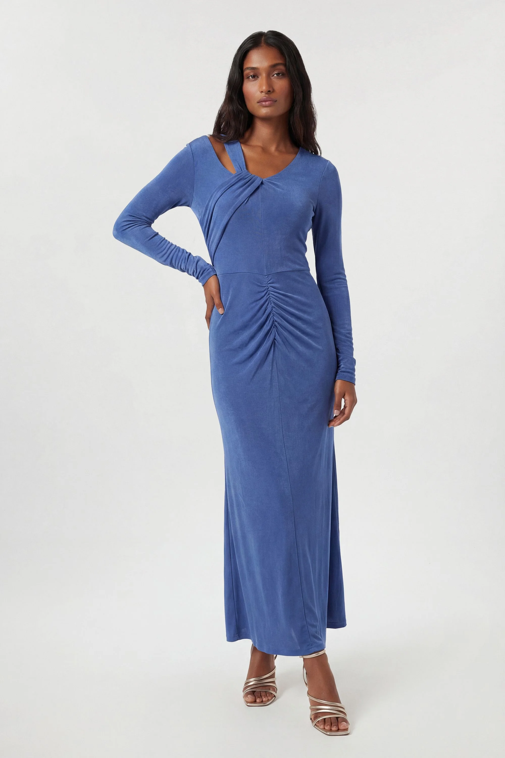 Slinky Crepe Twist Detail Maxi Dress - 1