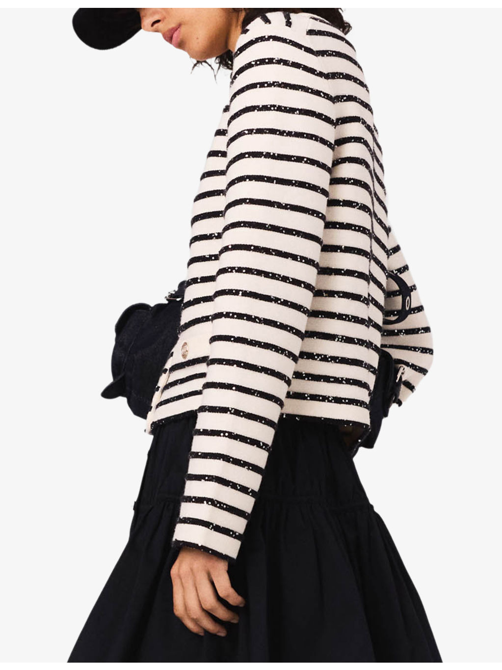 Striped Rhinestone-Embellished Knitted Cardigan - 3