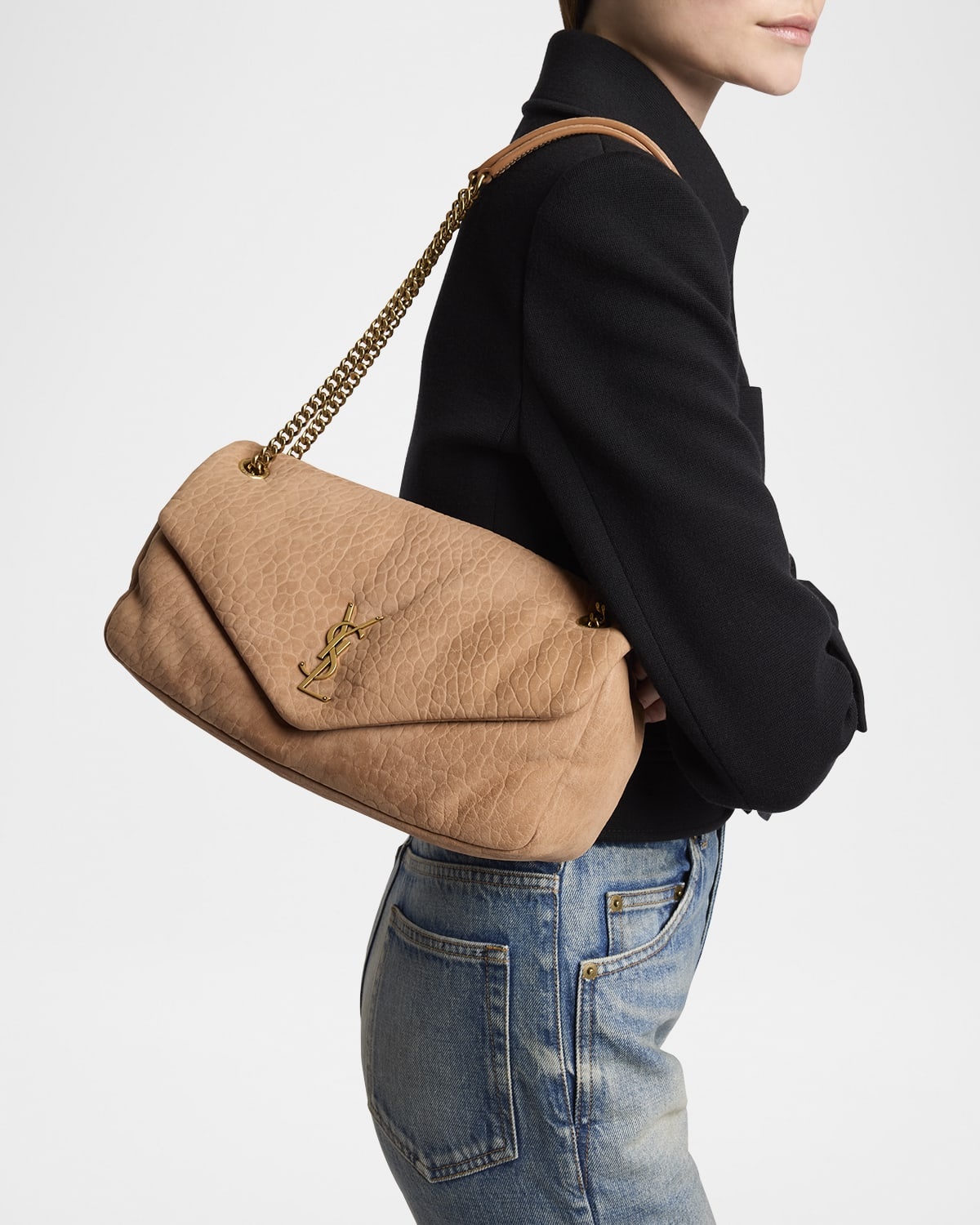 Calypso Medium YSL Shoulder Bag in Grained Nubuck Leather - 2