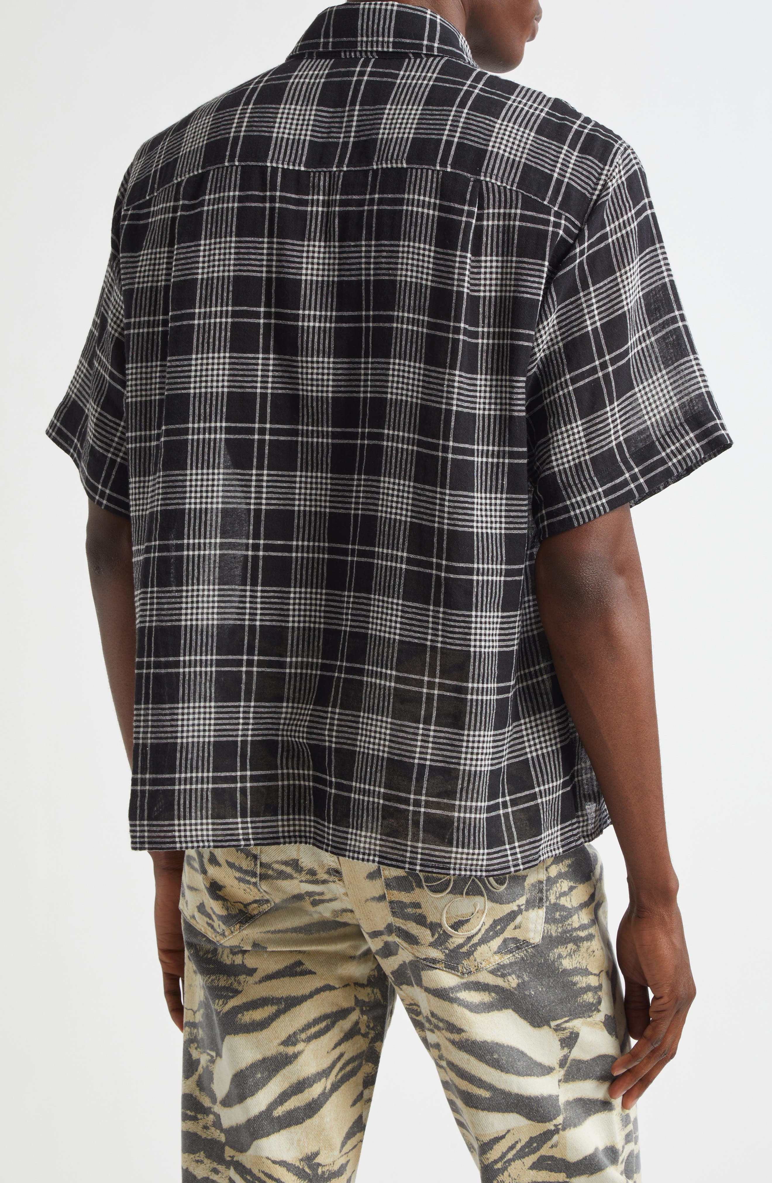 STOCKHOLM SURFBOARD CLUB Jerry Plaid Short Sleeve Button-Up Shirt in Black Check at Nordstrom - 2