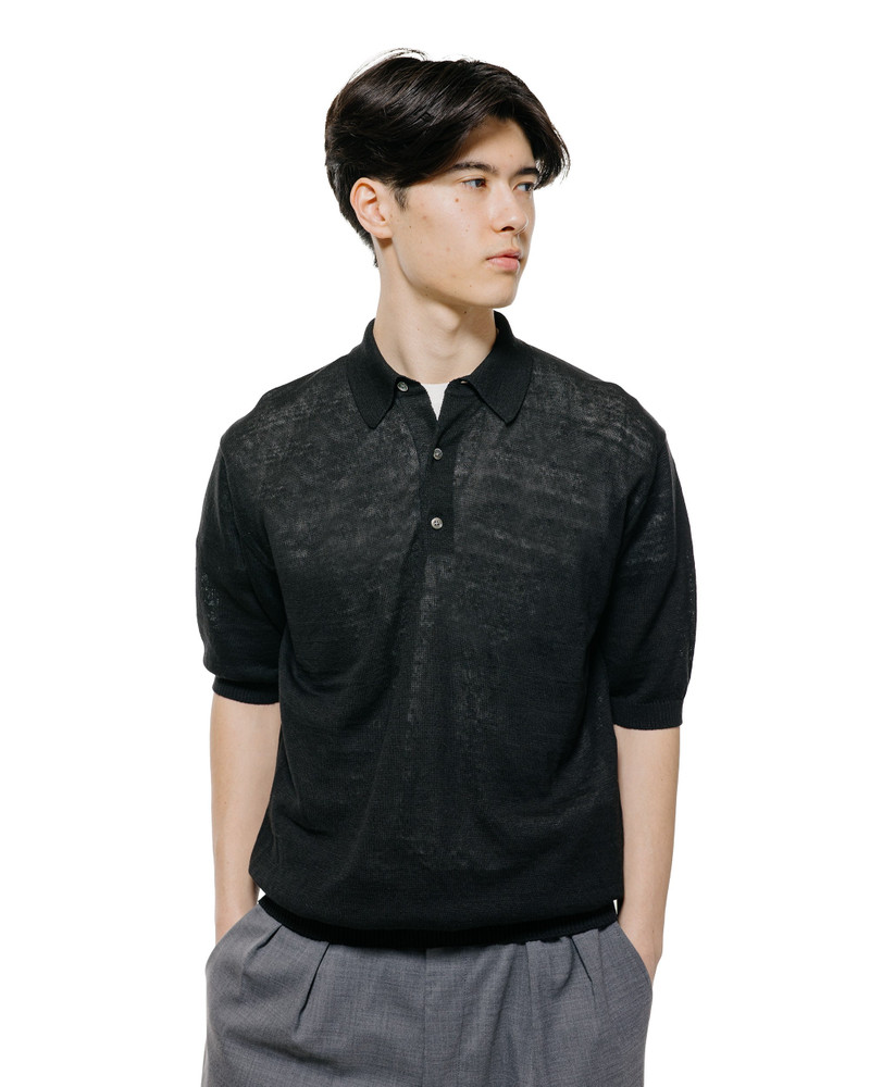 BEAMS PLUS Knit Polo Hemp Black outlook