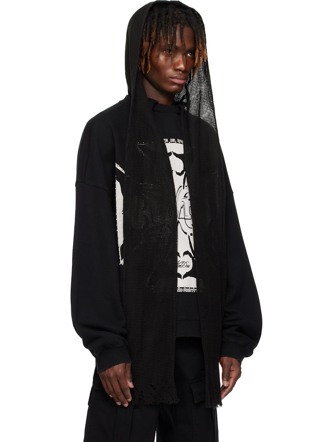 Black Heart-Cross Long-Sleeved Muffler Hoodie - 2