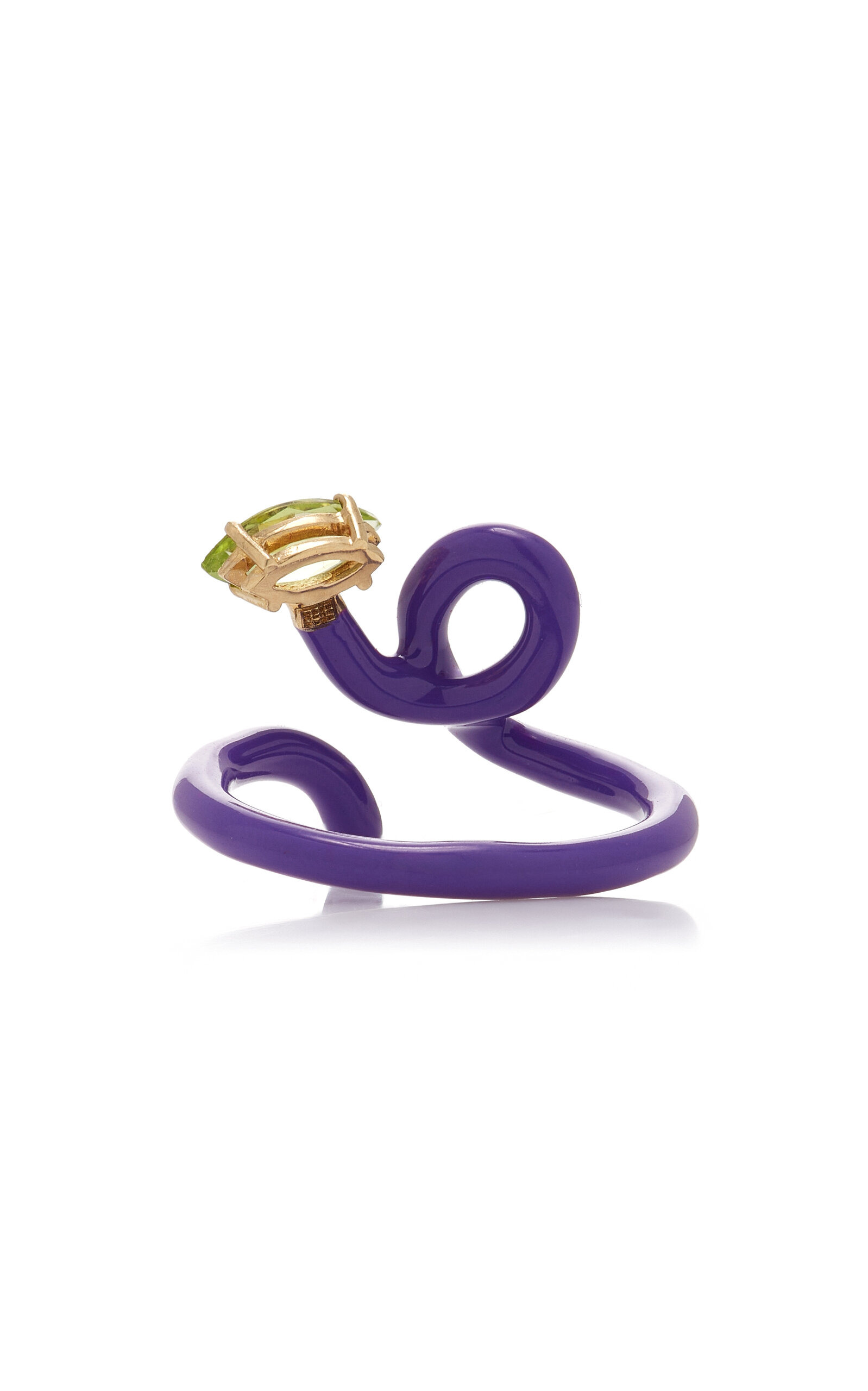 Baby Vine Enameled 9K Yellow Gold Peridot Ring purple - 5