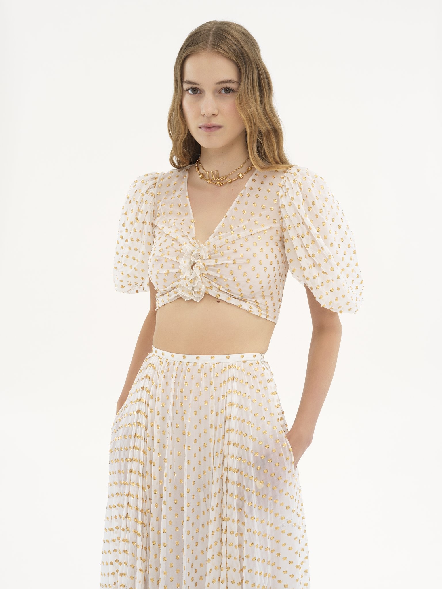FLUID CROPPED TOP IN SILK JACQUARD & LUREX - 4