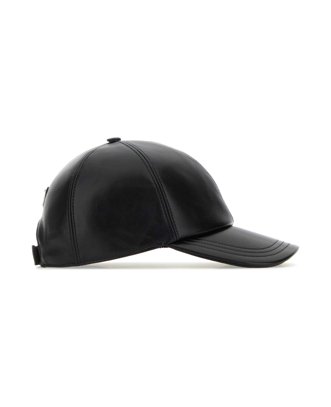 Black Nappa Leather Baseball Cap - 2