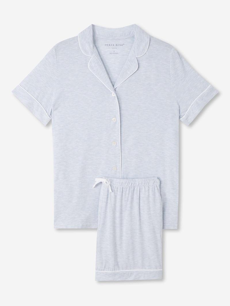 Women's Short Pajamas Ethan Micro Modal Stretch Light Blue Marl - 1