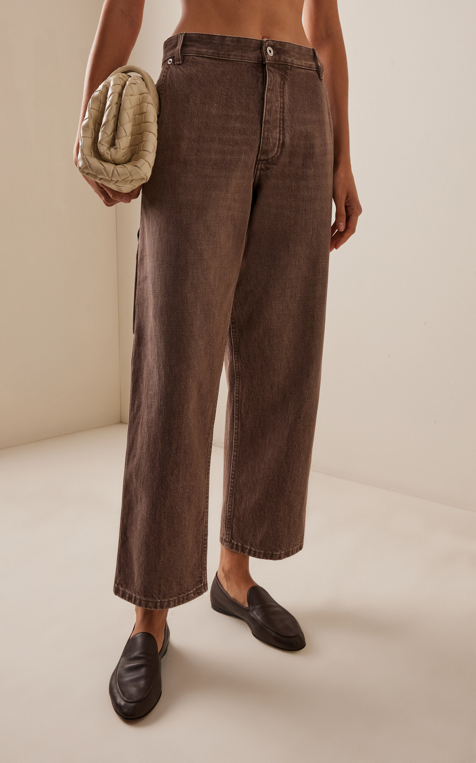 Washed Cotton Cargo Jeans brown - 3