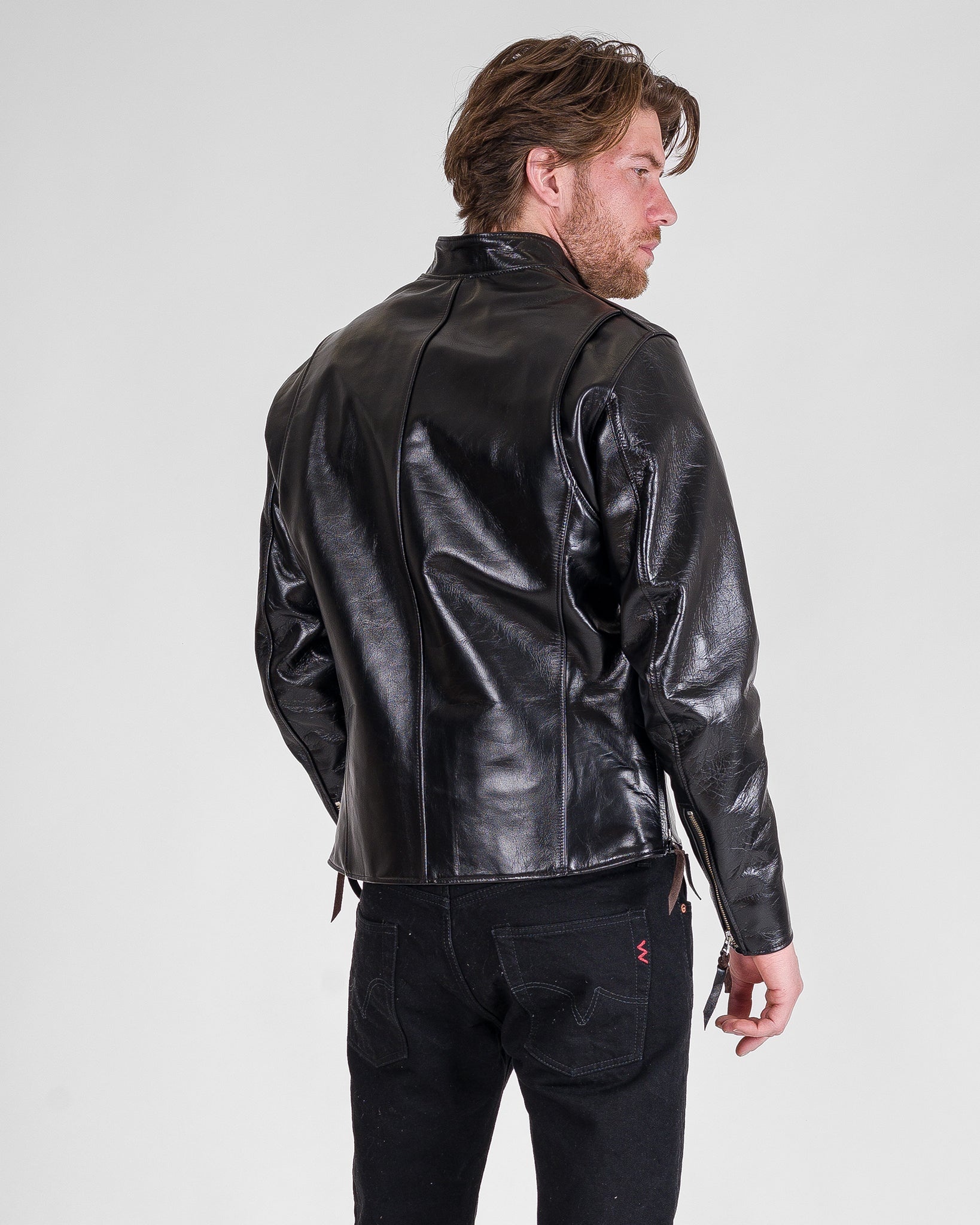 IHJ-35-BLK Japanese Horsehide Rider’s Jacket - Black (Tea-Core Dyed) - 4