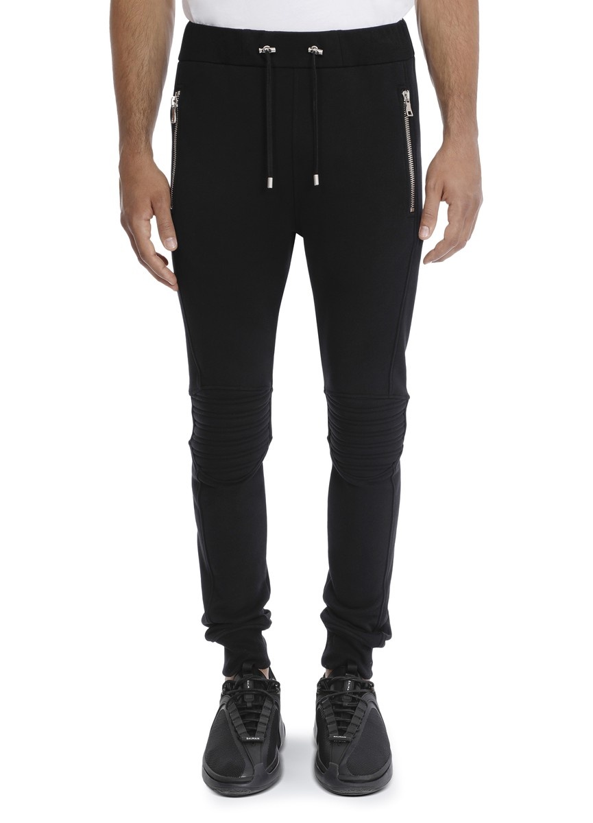 Black cotton sweatpants with embossed Balmain Paris logo - 2