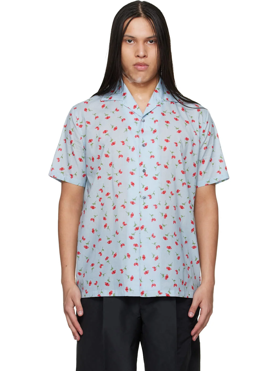 Blue Floral Print Shirt - 1