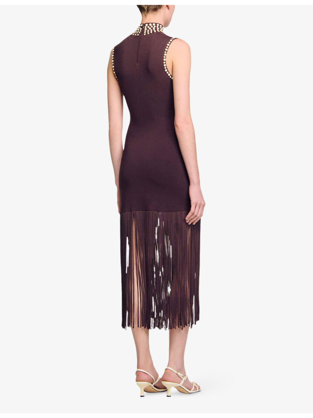 Fringed-Hem Round-Neck Sleeveless Stretch-Knit Maxi Dress - 4
