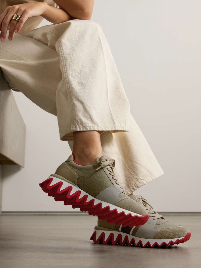 Christian Louboutin Nastroshark 40 embroidered grosgrain-trimmed suede, canvas and leather sneakers outlook