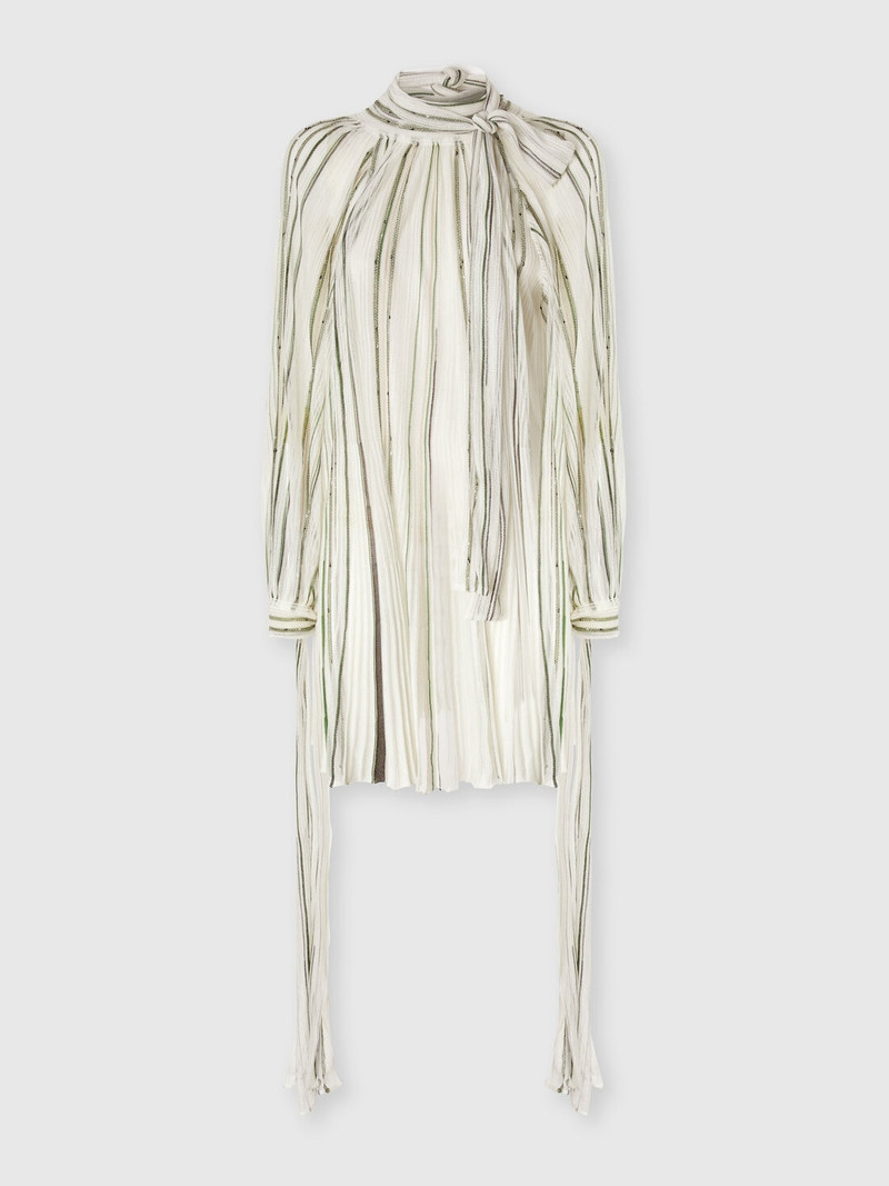Mini dress with striped sash and lamé threads 1