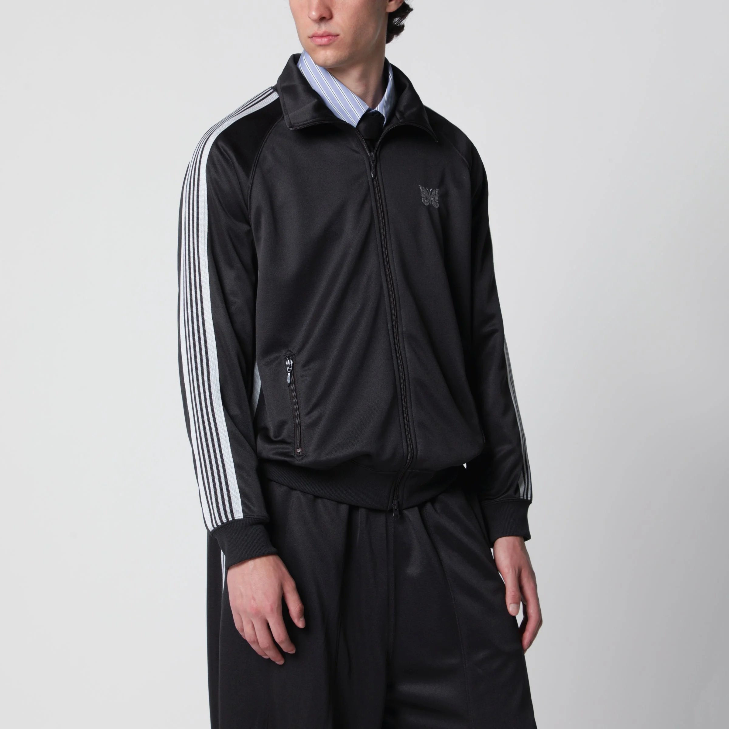 Jacquard polyester track jacket in charcoal - 1
