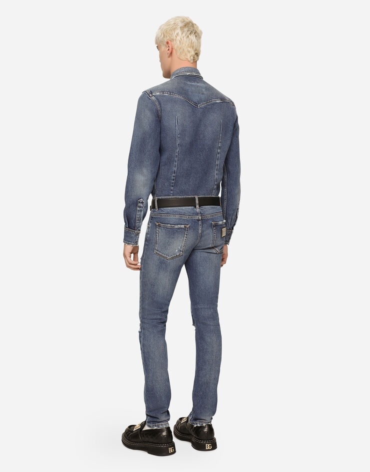 Light blue skinny stretch jeans with rips - 3