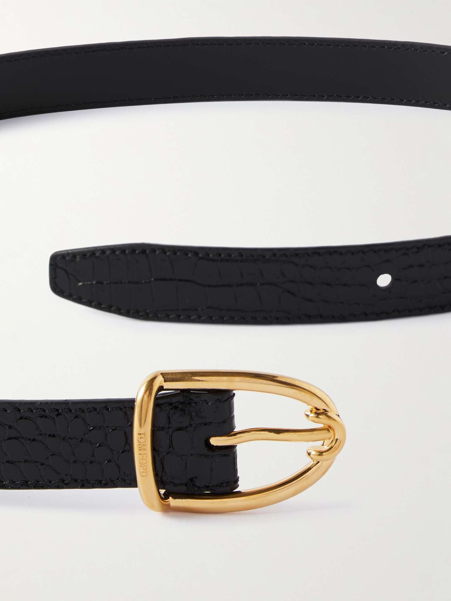 2cm Croc-Effect Leather Belt - 2