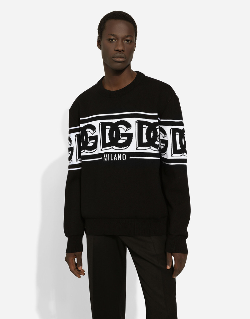 Wool jacquard round-neck sweater with DG logo 4