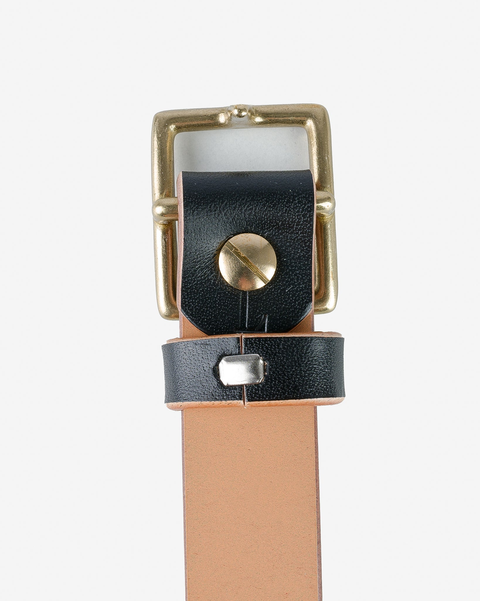 OGL-BELT-SQ-BLK OGL Square Brass ‘Prongless’ Buckle Leather Belt - Hand Dyed Black - 4