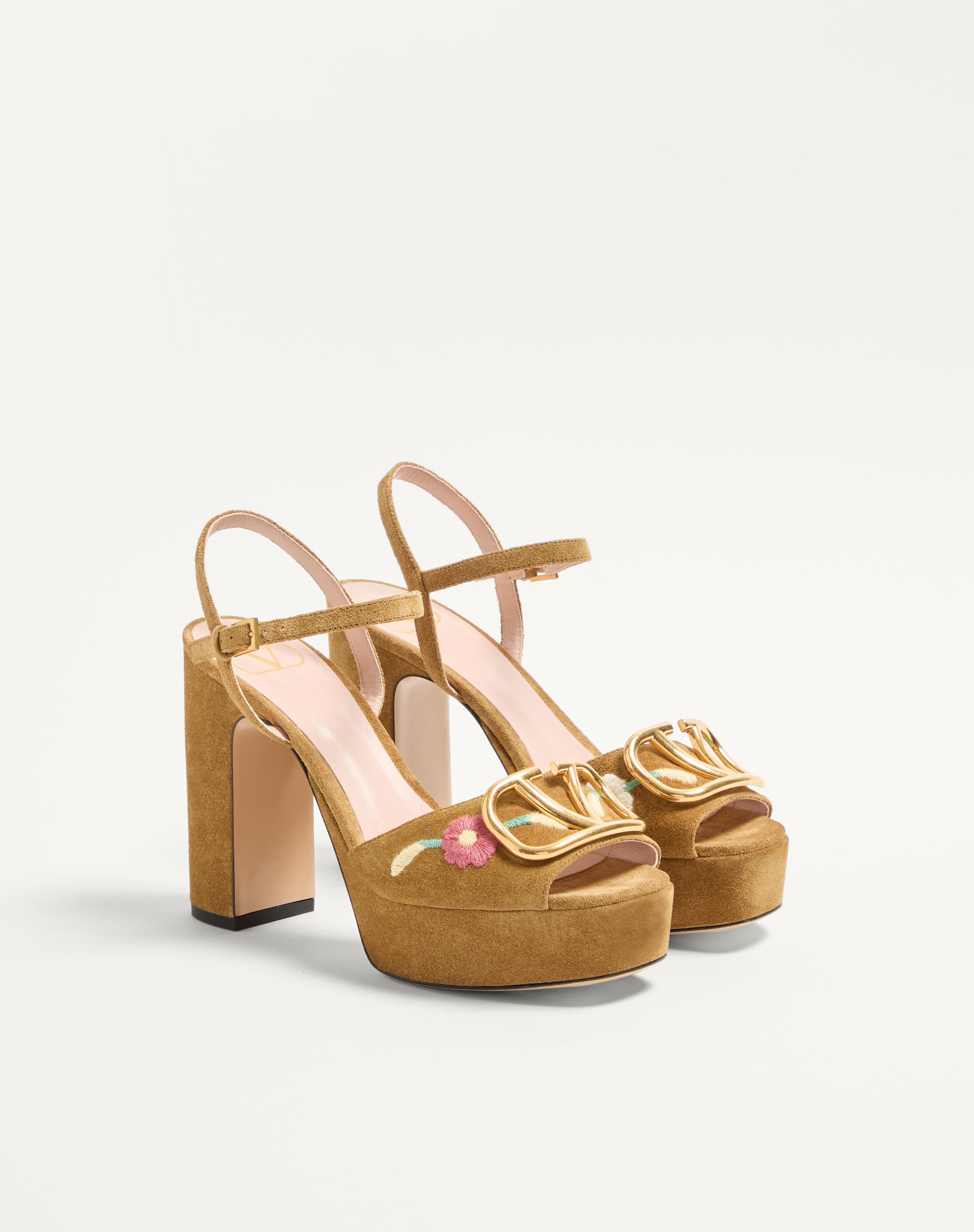 VLOGO SIGNATURE PLATFORM SANDAL IN SPLIT LEATHER WITH FLORAL EMBROIDERY 115 MM - 3