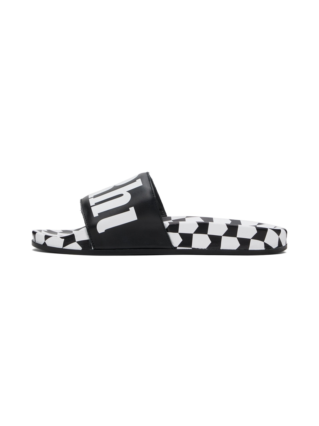 Black Checkered Leather Slides - 3