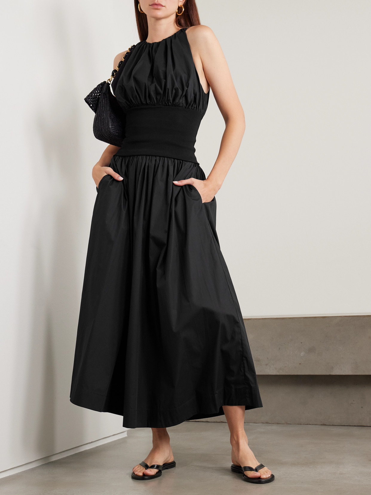 Cropped Gathered Organic Cotton-poplin And Stretch-knit Top - 2