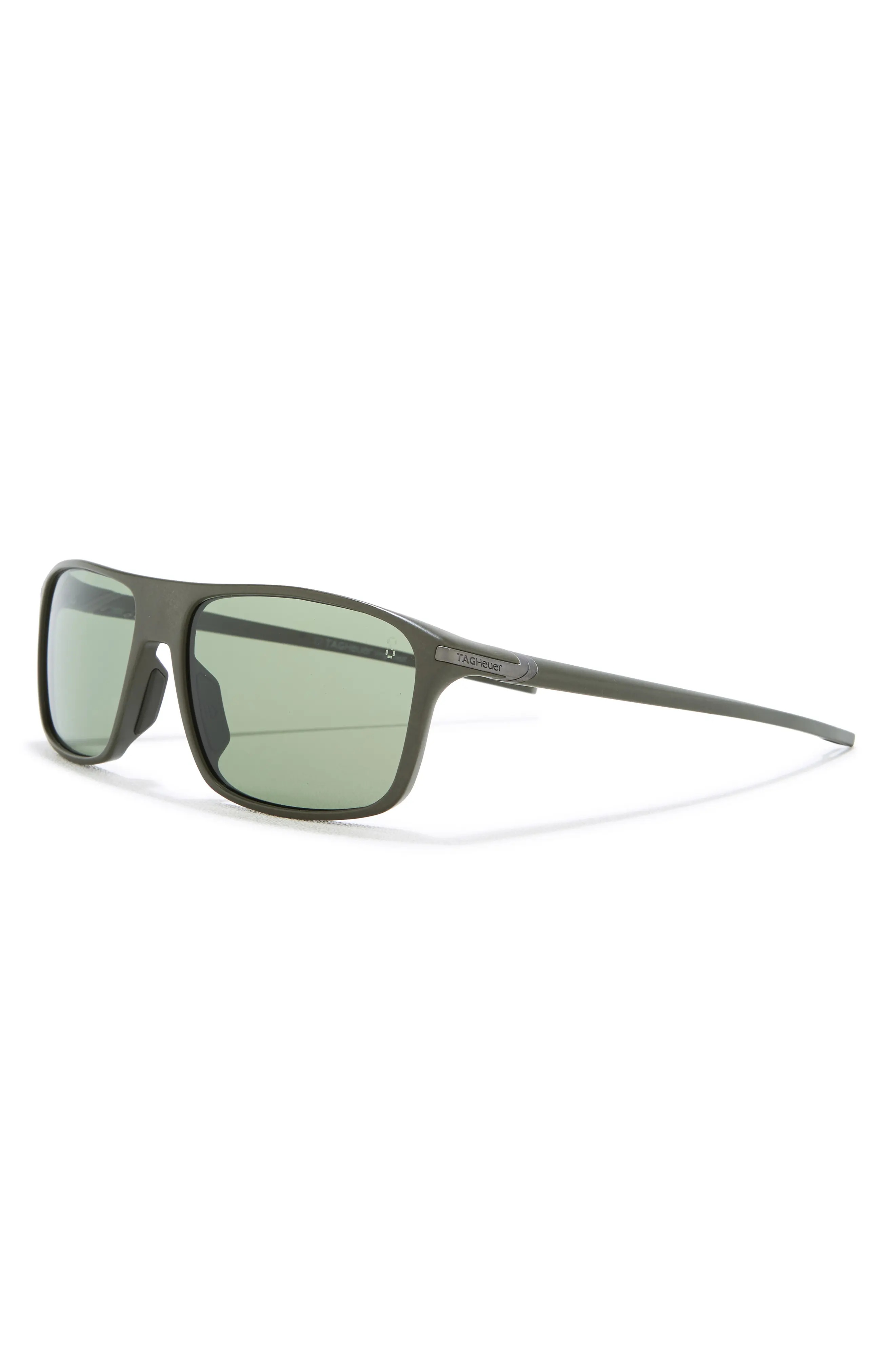 60mm Rectangle Sunglasses in Matte Dark Green /Green Polar - 2