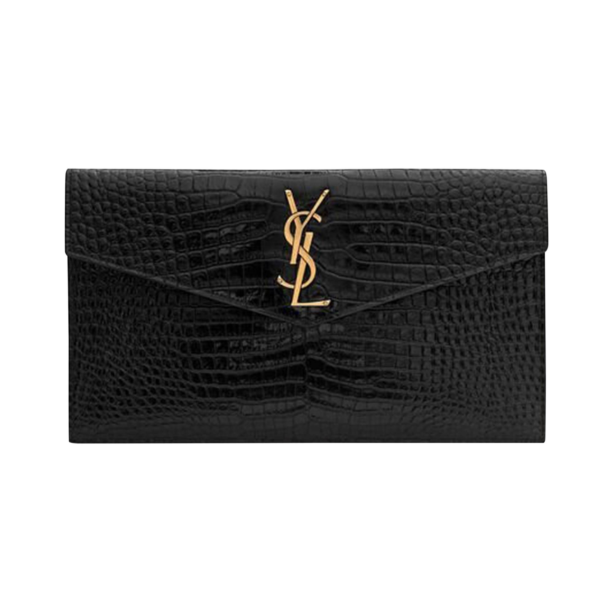Saint Laurent Uptown Crocodile Embossed Pouch 'Black' - 1