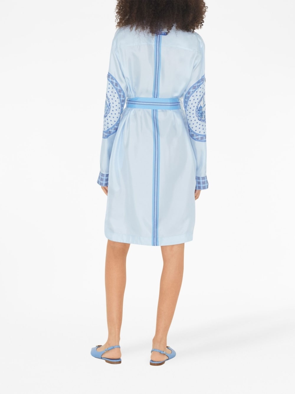 monument-print belted silk shirt dress - 4