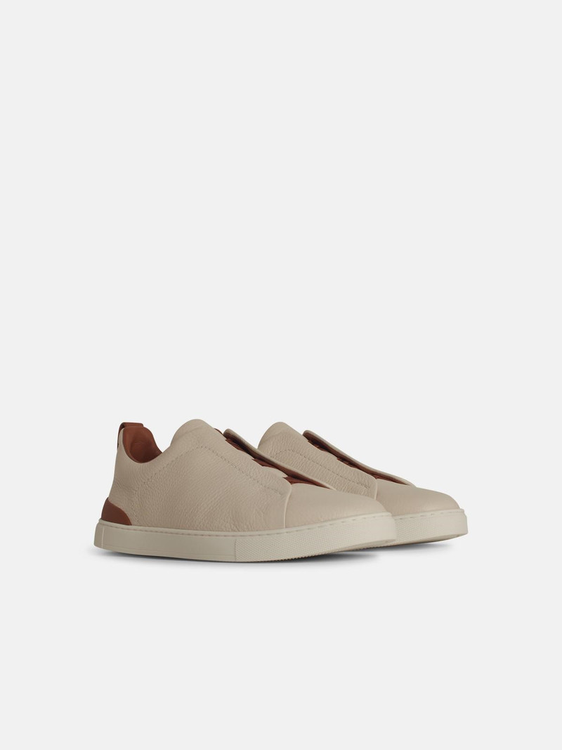 ZEGNA 'TRIPLE' CREAM LEATHER SNEAKERS outlook