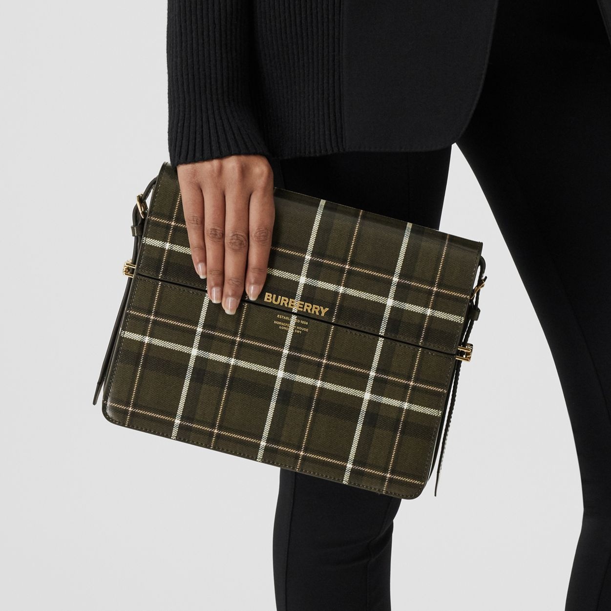 Large Tartan Print Leather Grace Bag - 9