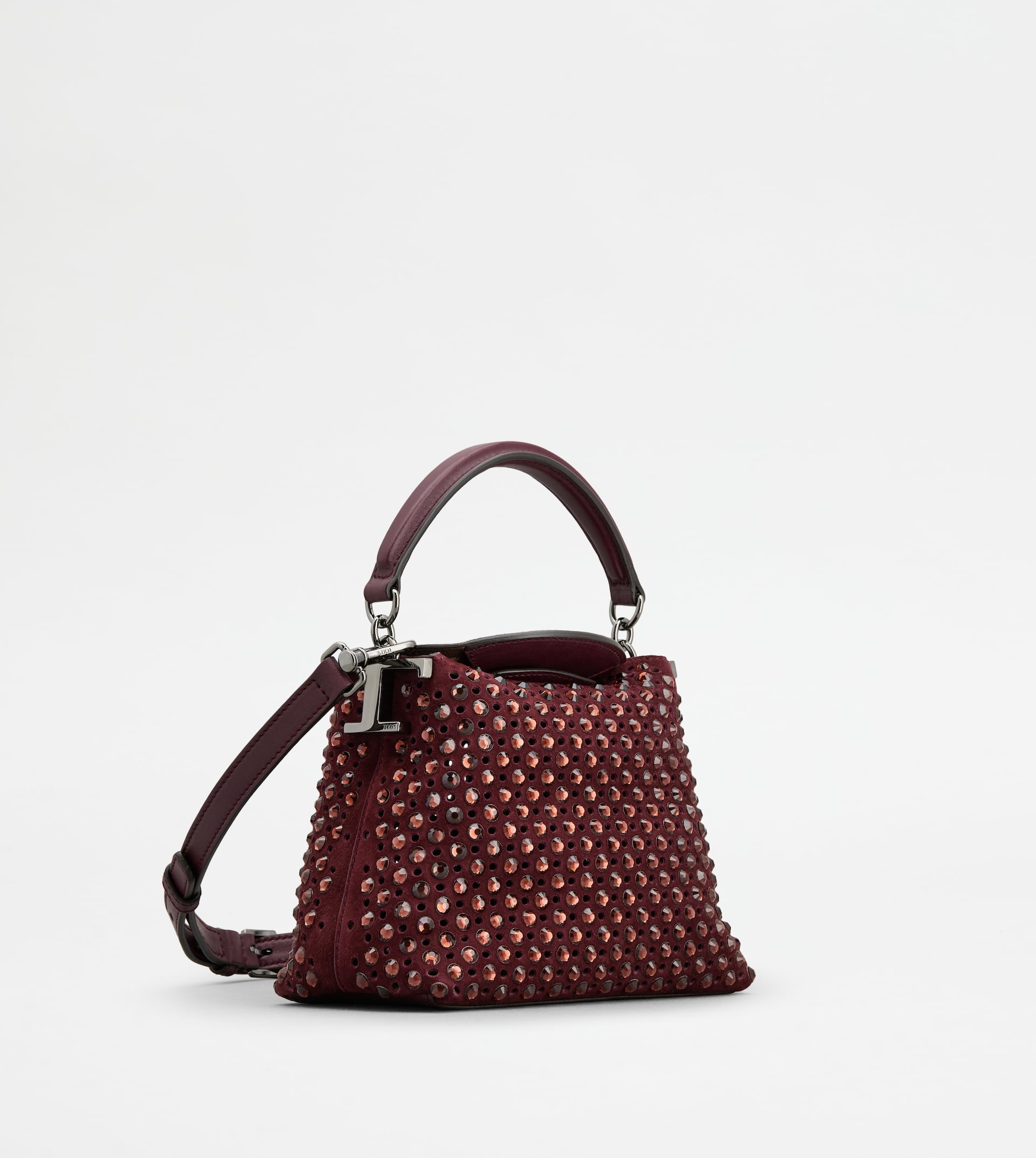 TOD'S T CASE TOTE MESSENGER BAG IN SUEDE MICRO - BURGUNDY - 3