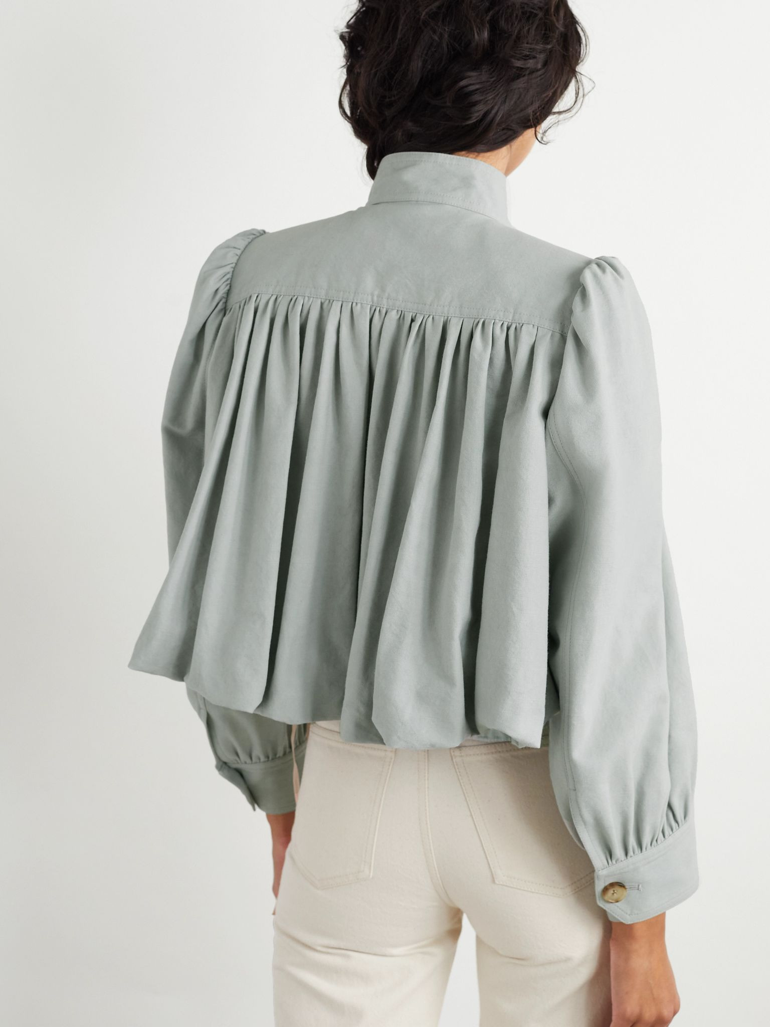 Gathered cotton-dupioni jacket Gray - 4