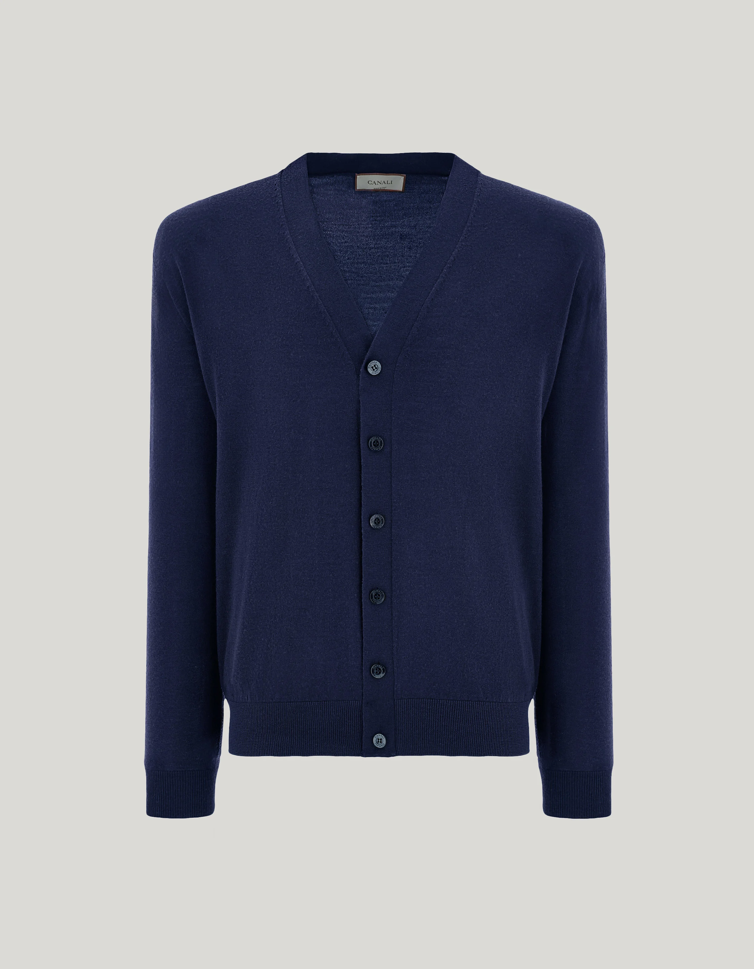 CANALI NUVOLA NAVY BLUE SEAMLESS MERINO WOOL CARDIGAN - 1