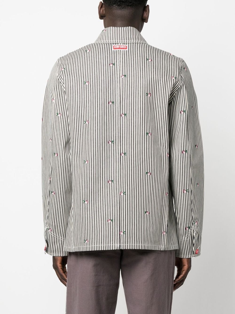 floral-embroidered striped shirt jacket - 4
